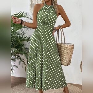 Polka Dot Print Halter Neck Dress
